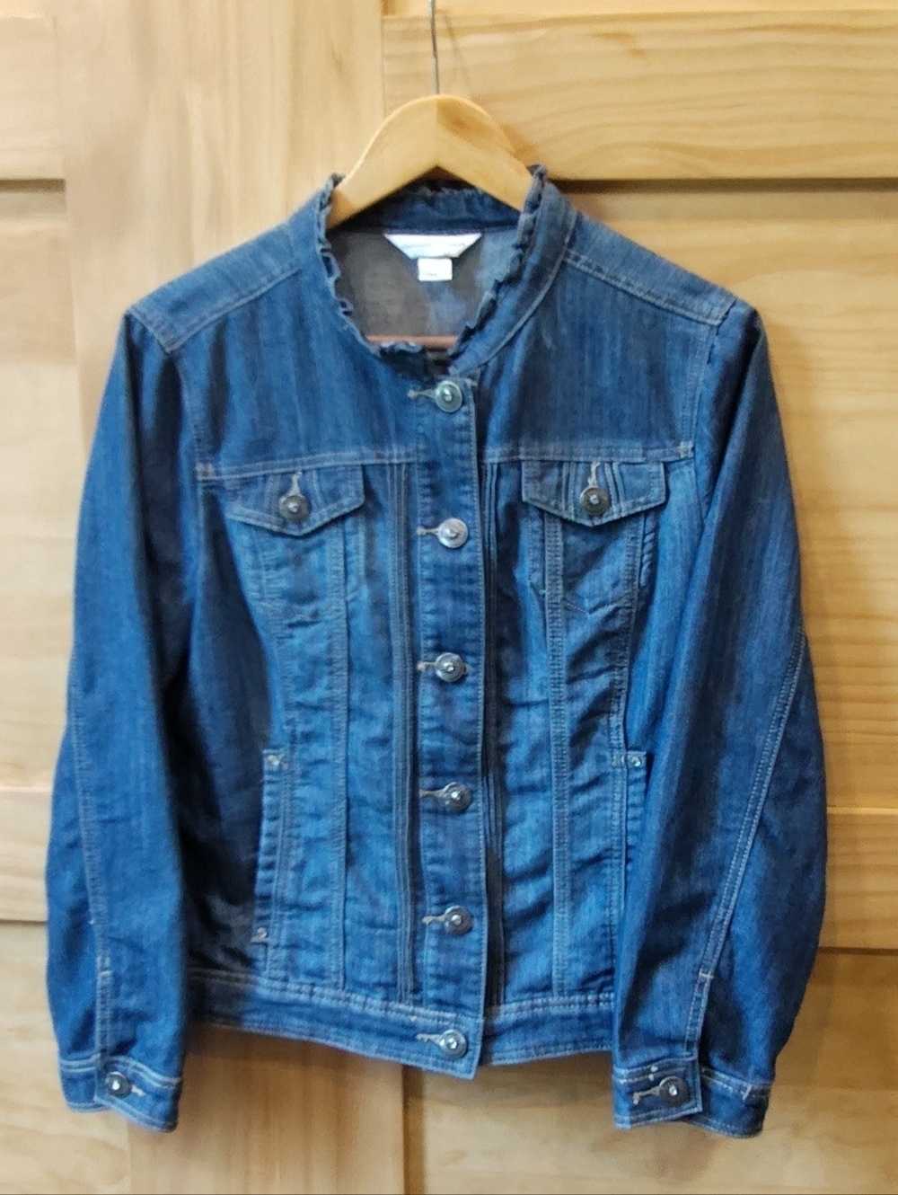 Christopher & Banks Blue Denim Jacket With Ruffled Neck | Sz Medium